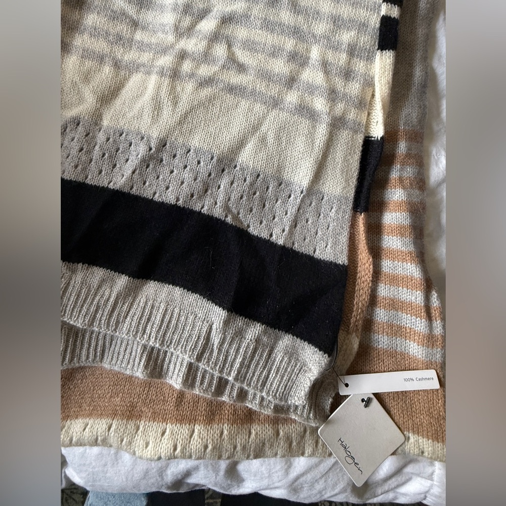 Halogen 100% Cashmere Scarf - Black, Gray, Cream